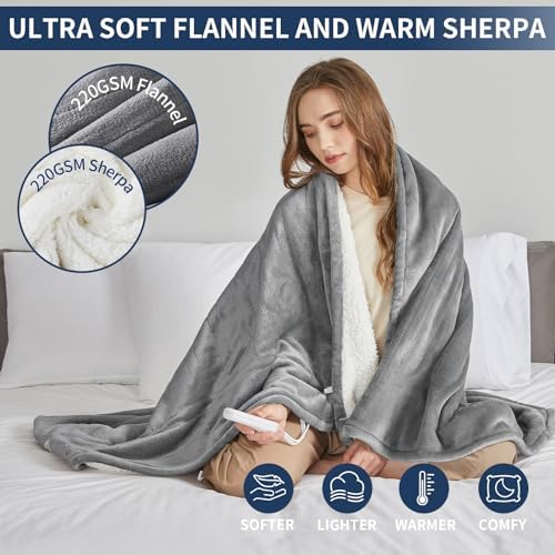 JKMAX Heated Blanket 72x84 Grey 5 Heating Levels 4H Auto Off