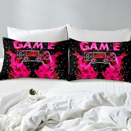 Jejeloiu Kids Gaming Bed Sheet Set King Size Pink