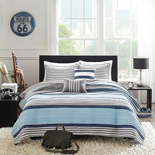 Intelligent Design Paul Reverisble Quilt Set Blue 4 Piece