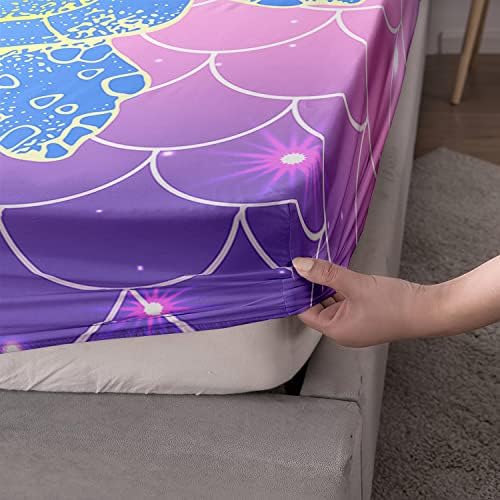 HOSIMA Glitter Star Mermaid Fish Scales Twin Fitted Sheet Set