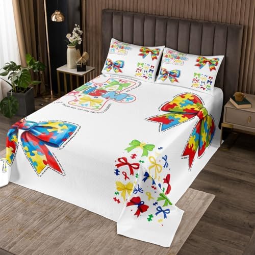 Erosebridal Rainbow 3D Bowknot Queen Coverlet Set