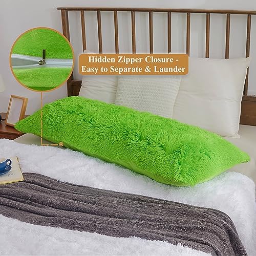 XeGe Faux Fur Body Pillow Cover 20x54 Lime Green with Zipper