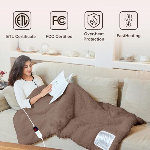 AEPINBH Heated Blanket - 6 Levels 4 Hours Auto Off Brown