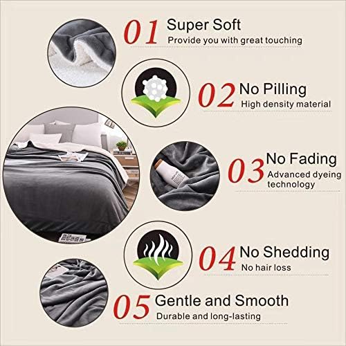 NANPIPER Grey Sherpa Blanket Twin 60x80 Reversible Plush