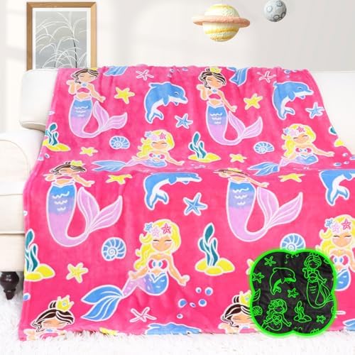 HWING Glow in The Dark Mermaid Throw Blanket for Girls