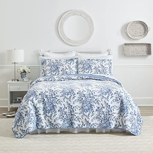 Laura Ashley Reversible Queen Quilt Set with Bedskirt and Shams