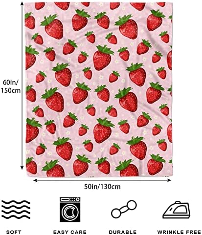 Pink Strawberry Throw Blanket for Kids Soft Fuzzy 50x60 Inches