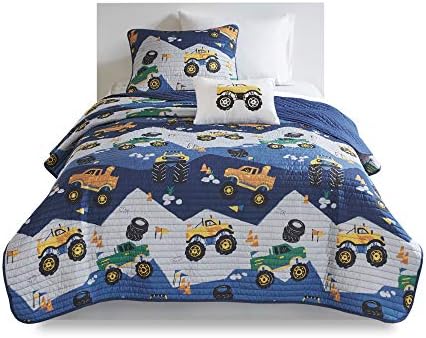 Mi Zone Kids Reversible Quilt Set with Big Wheel Monster Trucks Design