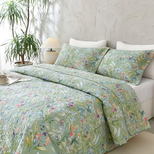 Sanracie Floral Quilt Set - 3pcs Cotton King Size