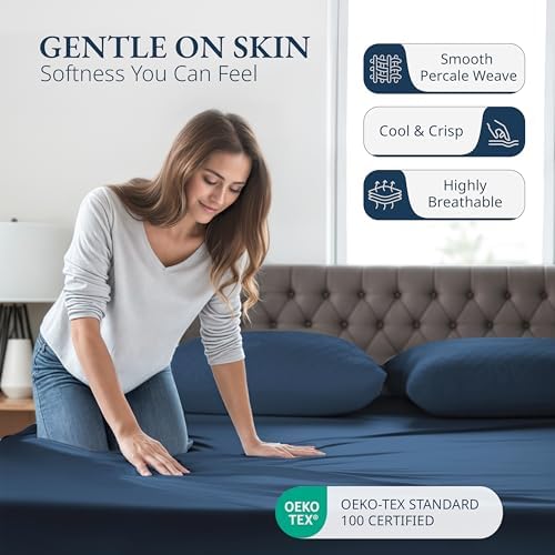 Lane Linen 100 Organic Cotton Twin Fitted Sheet Set - Estate Blue