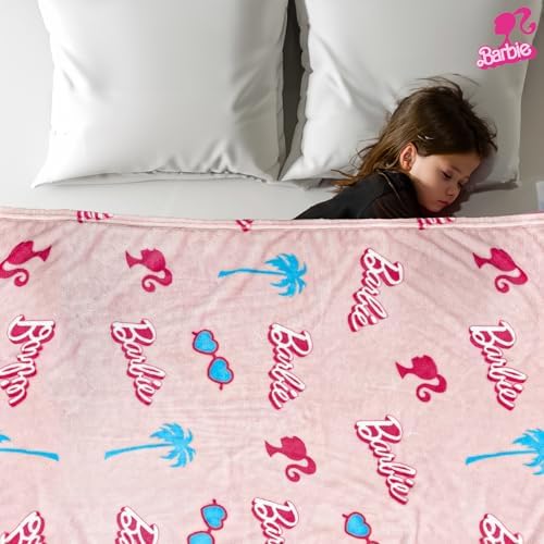 Barbie Fleece Throw Blanket 30x40 PinkWhite Officially Licensed