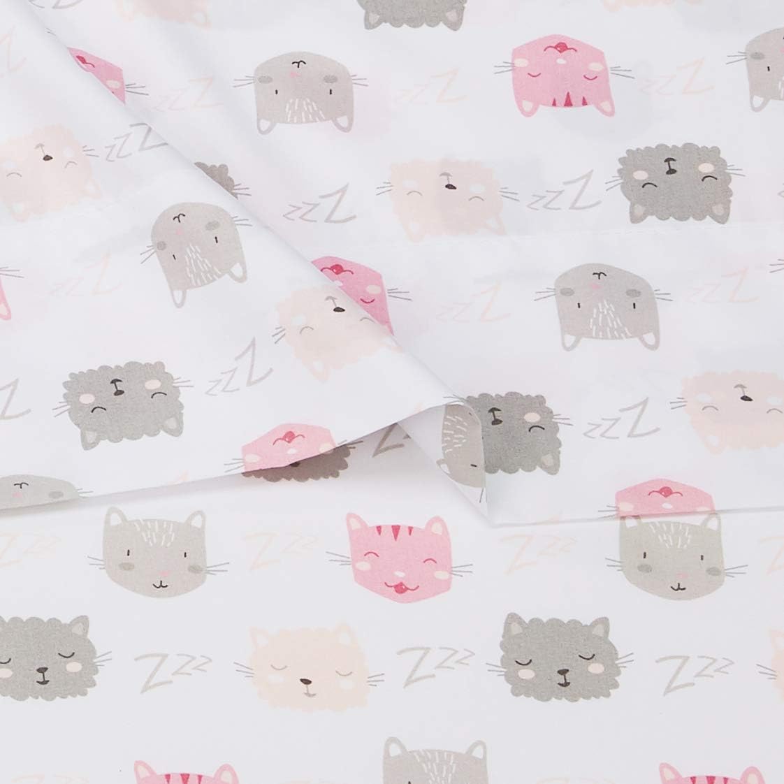 Amazon Basics Kids Soft Microfiber 3-Piece Sheet Set Twin Peony Pink Kitties