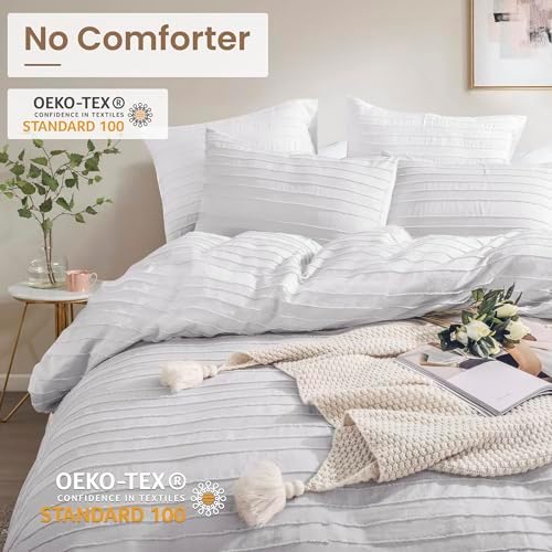NEXHOME PRO Twin Duvet Cover Set - Light Grey Boho Tufted