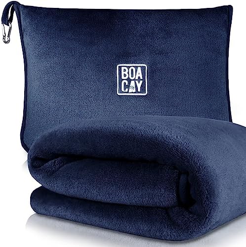 BOACAY Soft Warm Travel Blanket with Pillow and Luggage Sleeve
