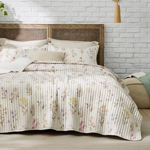 Bedsure Floral Quilt Set King - 3 Piece Reversible Microfiber Bedding