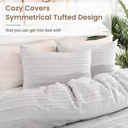 NEXHOME PRO Twin Duvet Cover Set - Light Grey Boho Tufted