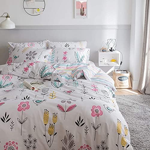 BuLuTu Reversible Cotton Duvet Cover Set for Kids