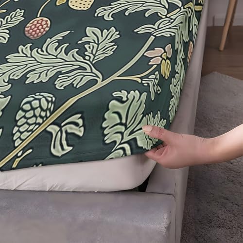 Queen Fitted Sheet Set 4 Piece Microfiber Soft William Morris Strawberry Thief