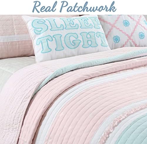 Cozy Line Light Pink Blue Ruffles Quilt Bedding Set 3 Piece