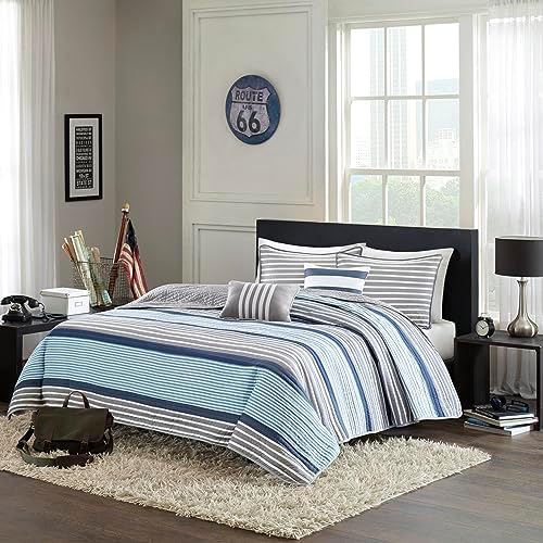 Intelligent Design Paul Reverisble Quilt Set Blue 4 Piece