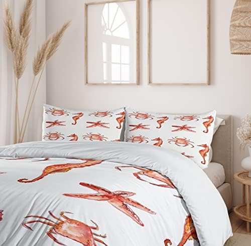 Ambesonne Nautical Duvet Cover Set with Crab and Seahorse Pattern