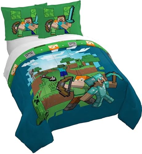 Jay Franco Minecraft Duvet Cover Set 3 Piece Kids Bedding Blue Queen