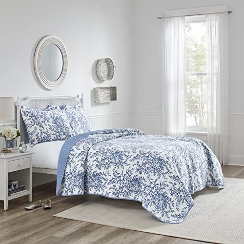 Laura Ashley Reversible Queen Quilt Set with Bedskirt and Shams
