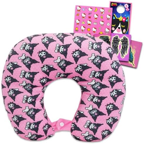 Kuromi Travel Pillow Set for Kids - Includes Pillow Tattoos Stickers