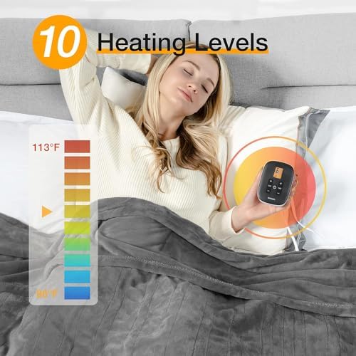 WOOMER Heated Throw Blanket Twin Size 62x84 10 Heat Levels