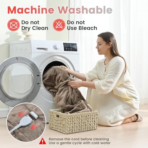 Sunable Heated Throw Blanket - 4 Heat Settings 50x60 Inches Velvet Machine Washable