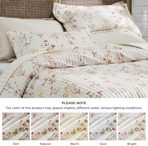 Bedsure Floral Quilt Set King - 3 Piece Reversible Microfiber Bedding