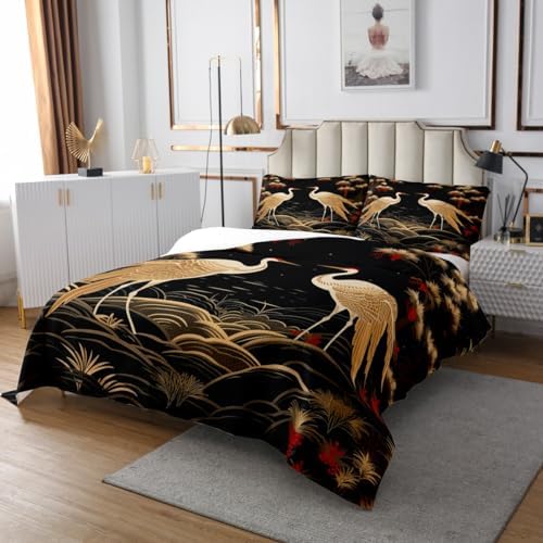 Feelyou Japanese Crane Bedspread Set 3Pcs Queen Size