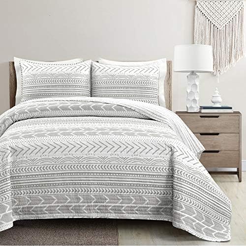 Lush Decor Hygge Geo Striped King Quilt Set