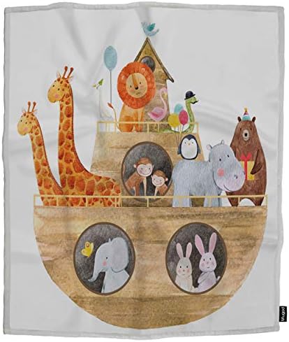 Mugod Soft Flannel Throw Blanket with Noahs Ark Animals