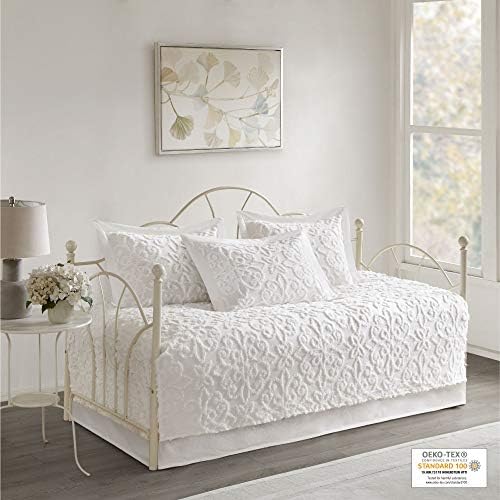 Madison Park Daybed Cover Set - 5 Piece Tufted Chenille Medallion Off White