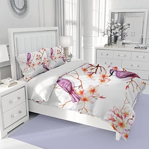 Hapuxt Home Duvet Cover Set Microfiber Plumeria Flowers California King 3 Piece