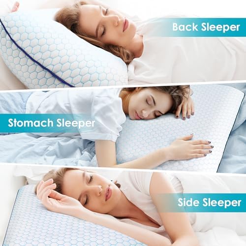 CushyOasis Memory Foam Pillows Set of 2 Blue Queen Size