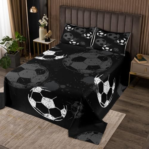 Castle Fairy Soccer Pattern Bedspread Set Queen Size for Kids