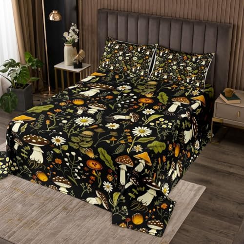 Feelyou Cute Mushroom Bedspread Kids Floral Pattern Quilted Coverlet Set