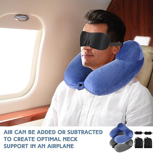 Sintuff 2 Pcs Inflatable Travel Pillow with Bag and Blindfold 1