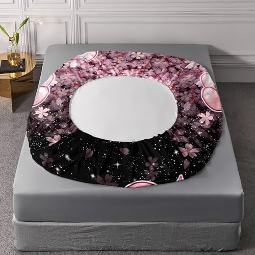 QOOMO Kawaii Axolotl Bedding Set Pink Cherry Blossom