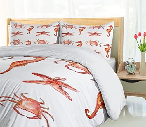 Ambesonne Nautical Duvet Cover Set with Crab and Seahorse Pattern
