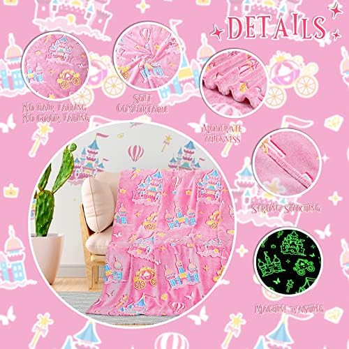 Princess Blanket for Girls - Glow in The Dark Pink Throw