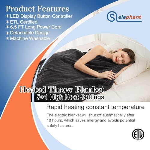 SELEPHANT Heated Blanket 62x84 Electric Throw with 51 Heat Settings