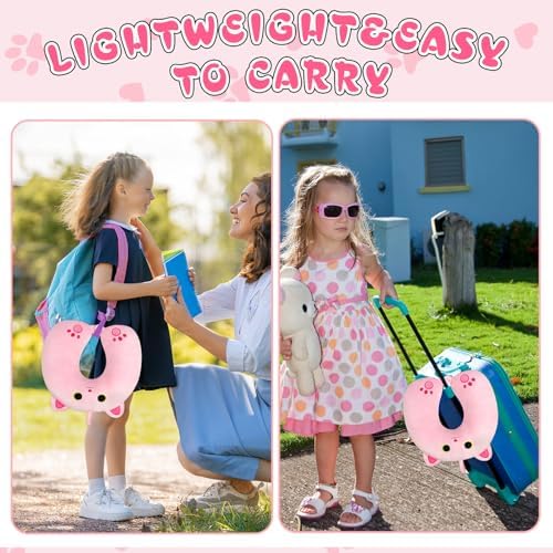 Prewplam Kids Neck Pillow with Eye Mask - Pink Cat Design
