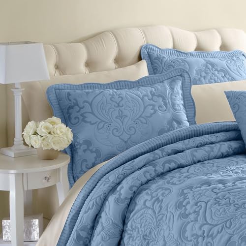 BrylaneHome Ultra Soft Damask Bedspread - King Ivory Lavender