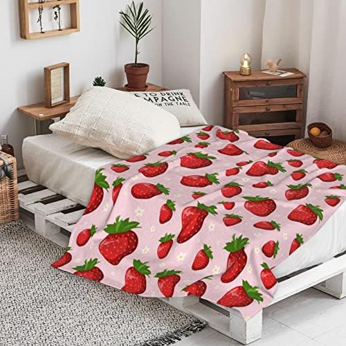 Pink Strawberry Throw Blanket for Kids Soft Fuzzy 50x60 Inches