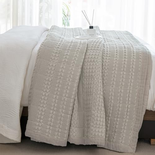 Sanracie 100 Cotton Oversized Queen Bedspread Set Khaki Waffle Weave 1