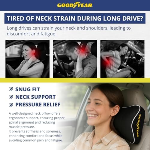Goodyear Car Neck Pillow with Adjustable Strap and Memory Foam Support