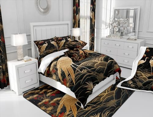 Feelyou Japanese Crane Bedspread Set 3Pcs Queen Size
